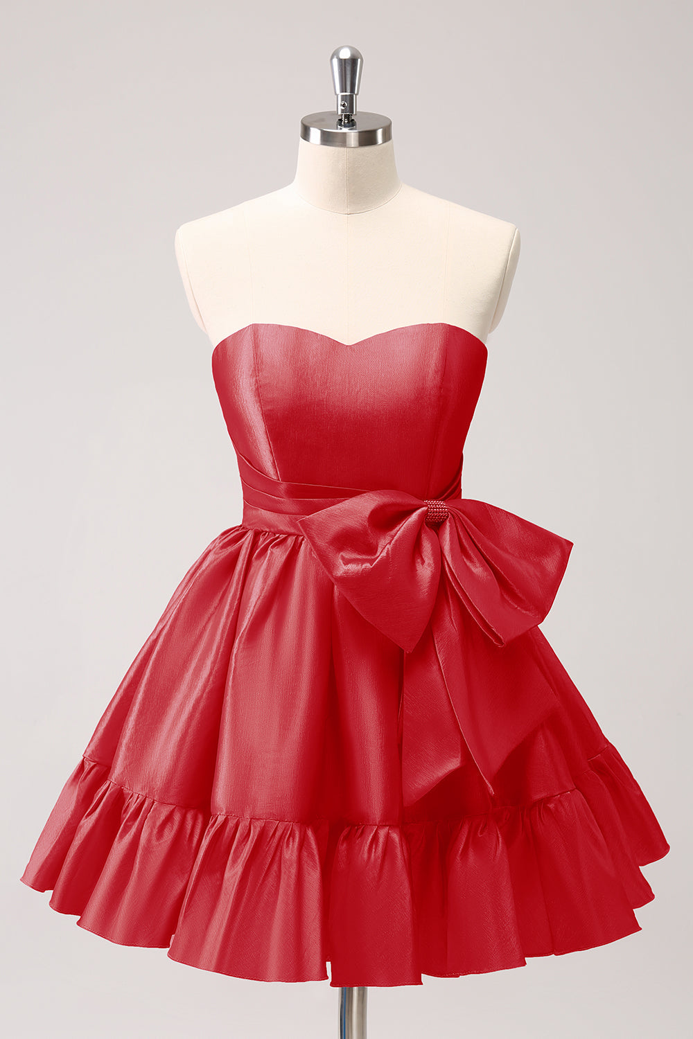 Fuchsia A-Line Strapless Ruffle Short Homecoming Dress with Bow