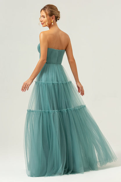 Eucalyptus Strapless Corset Tulle A-Line Bridesmaid Dress