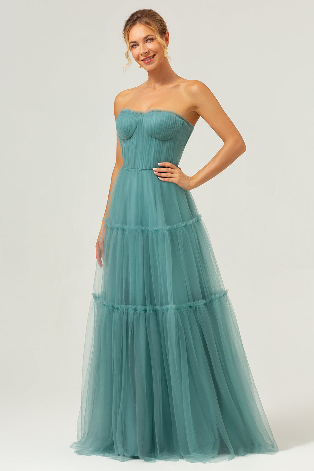 Eucalyptus Strapless Corset Tulle A-Line Bridesmaid Dress