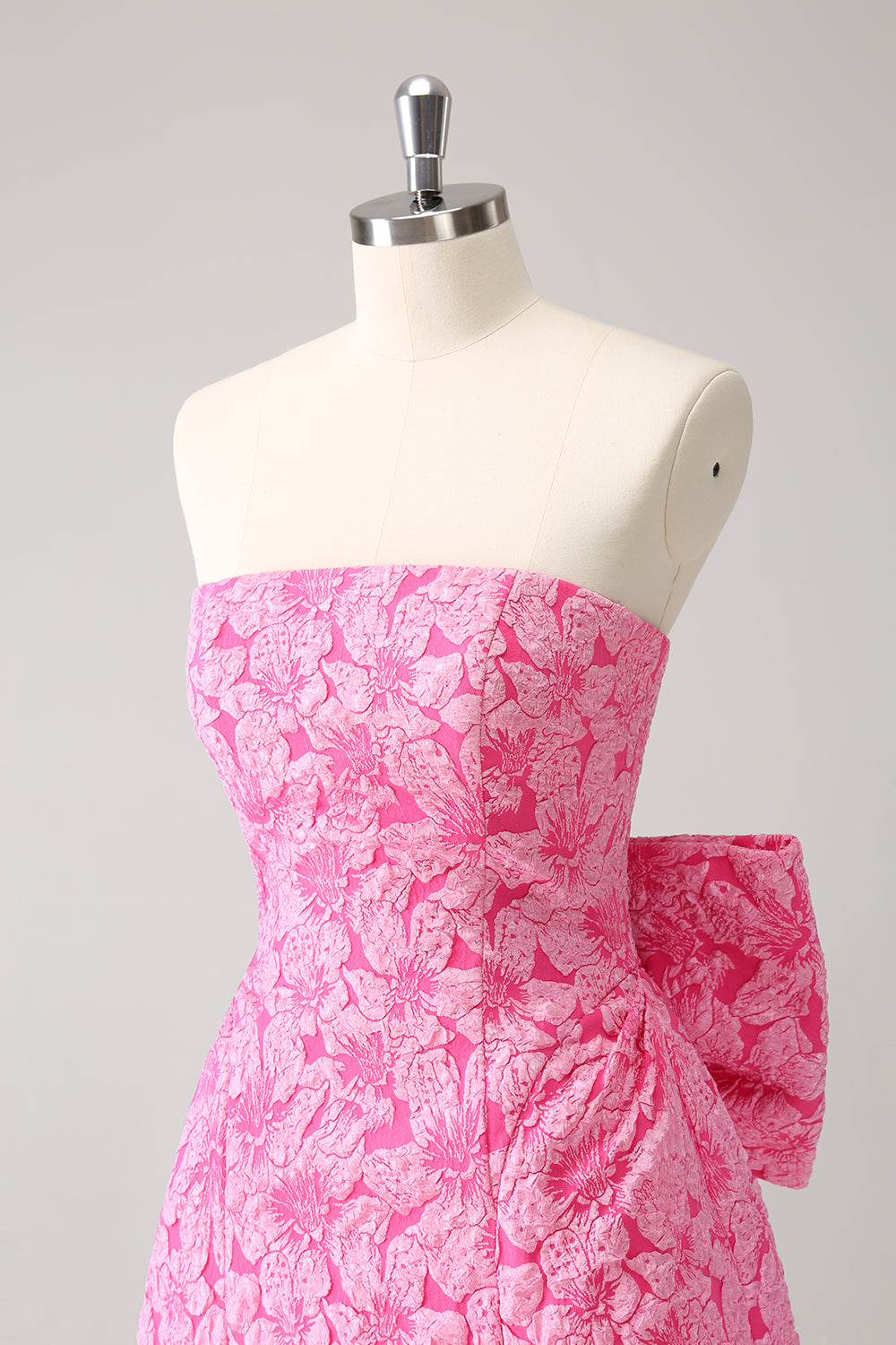 Fuchsia A Line Floral Strapless Short Homecoming Dress With Bow