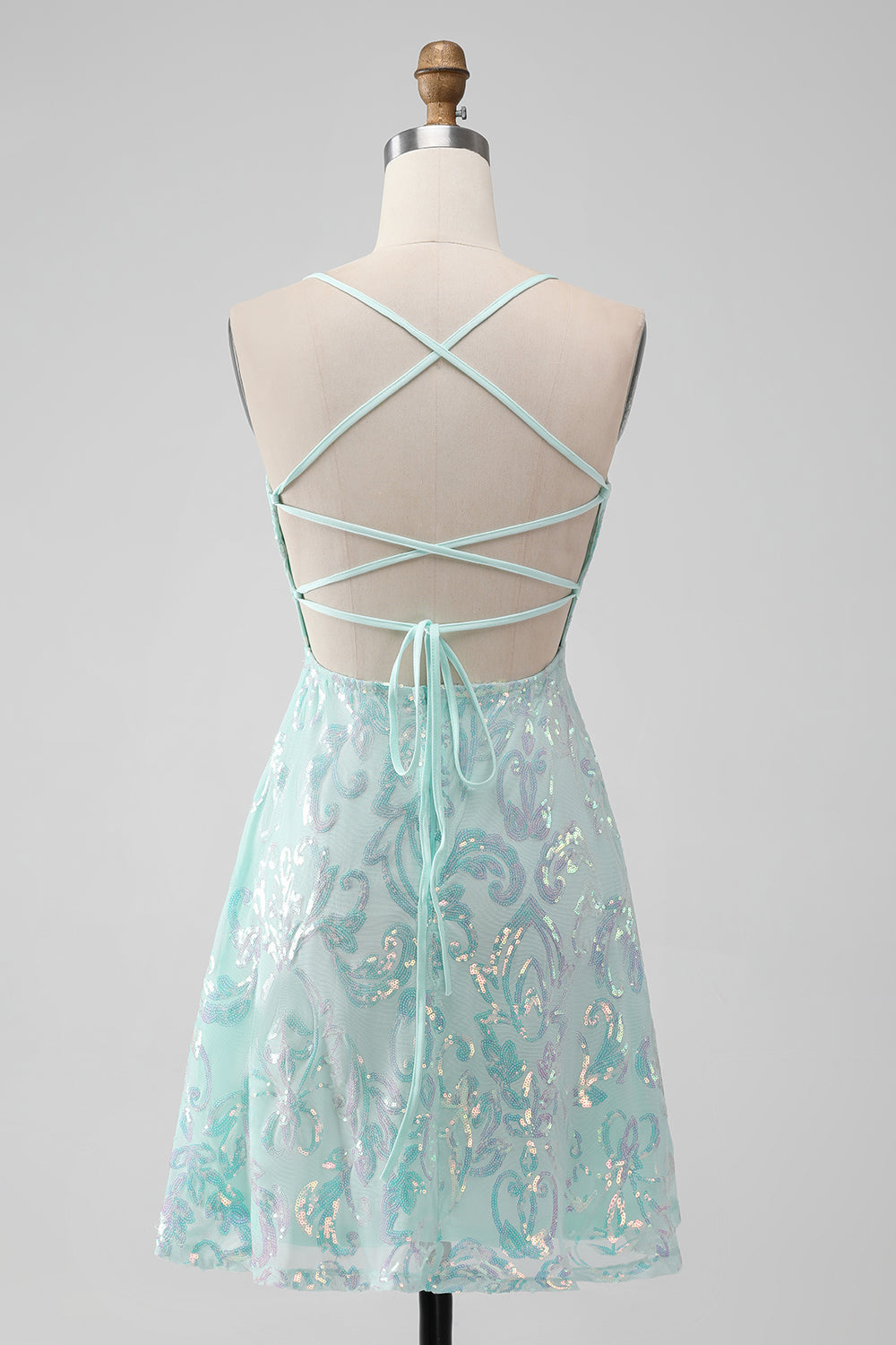 Mint A Line Sequins Short Homecoming Dress with Lace-up Back