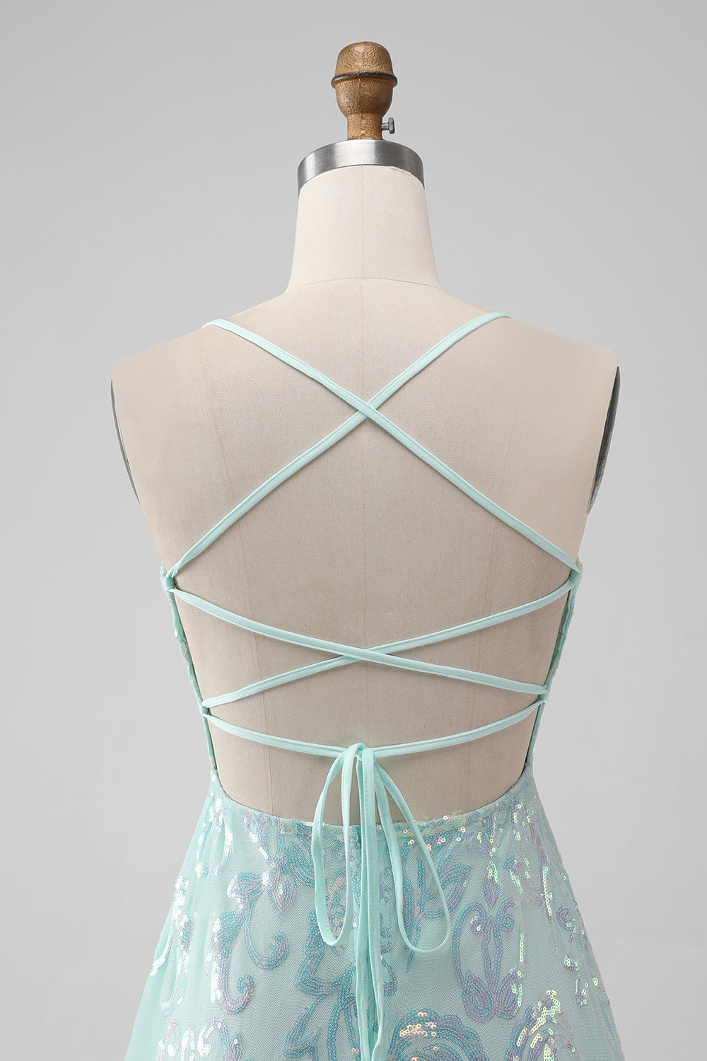 Mint A Line Sequins Short Homecoming Dress with Lace-up Back