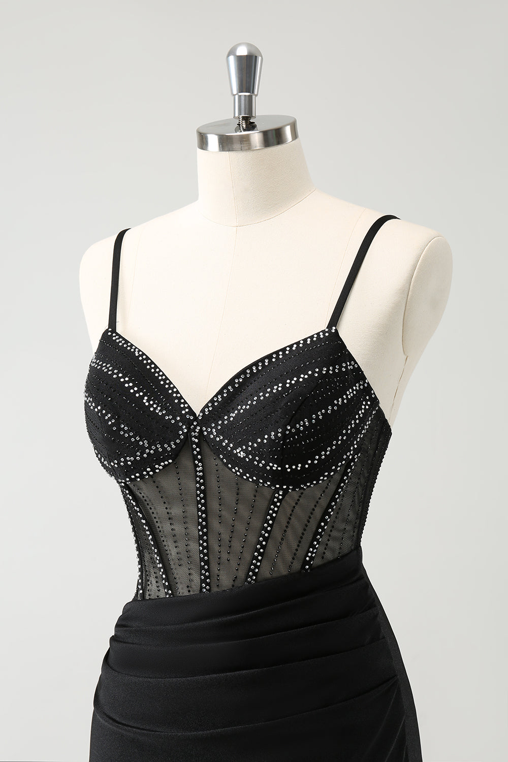 Black Bodycon Spaghetti Straps Corset Short Homecoming Dress with Beading