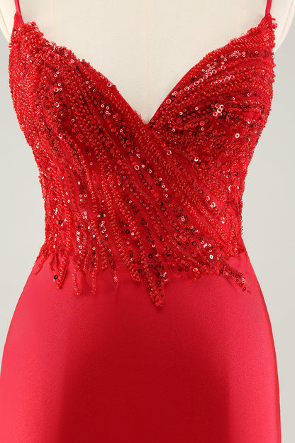 Sparkly Red Bodycon Spaghetti Straps Homecoming Dress with Sequins