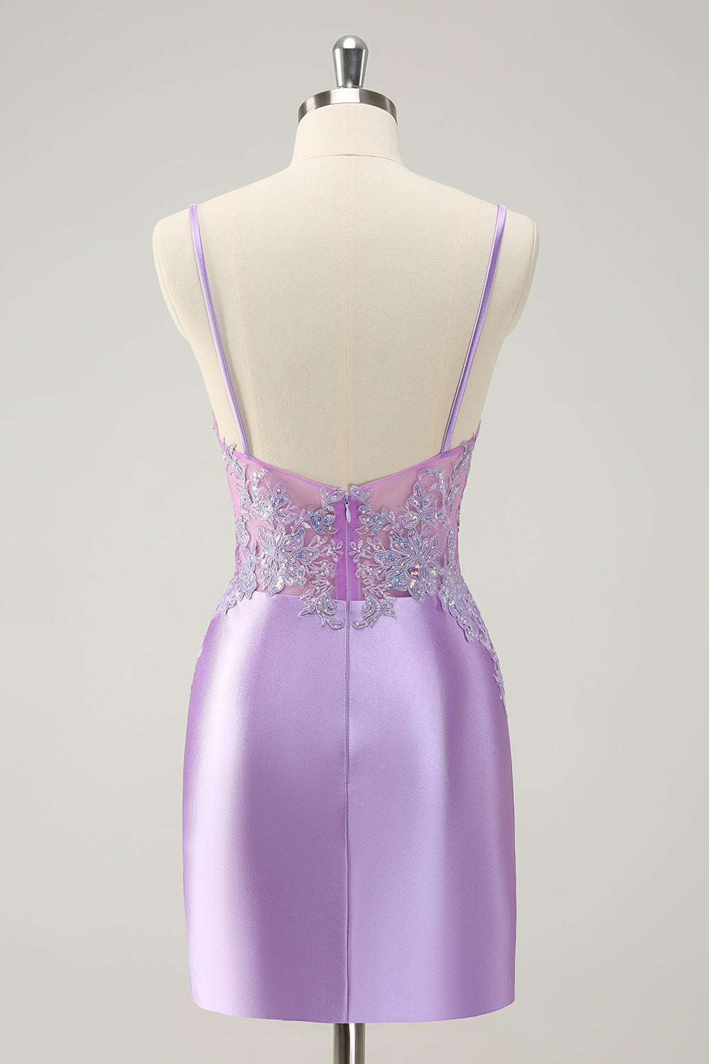 Sparkly Bodycon Lilac Spaghetti Straps Homecoming Dress with Sequins