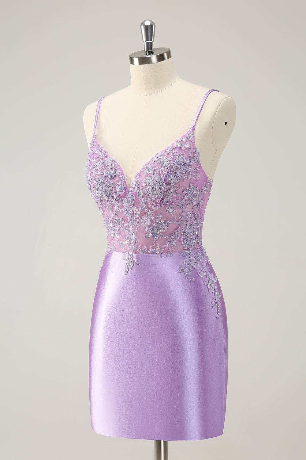 Sparkly Bodycon Lilac Spaghetti Straps Homecoming Dress with Sequins