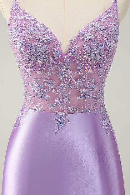 Sparkly Bodycon Lilac Spaghetti Straps Homecoming Dress with Sequins