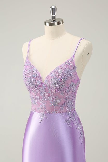 Sparkly Bodycon Lilac Spaghetti Straps Homecoming Dress with Sequins