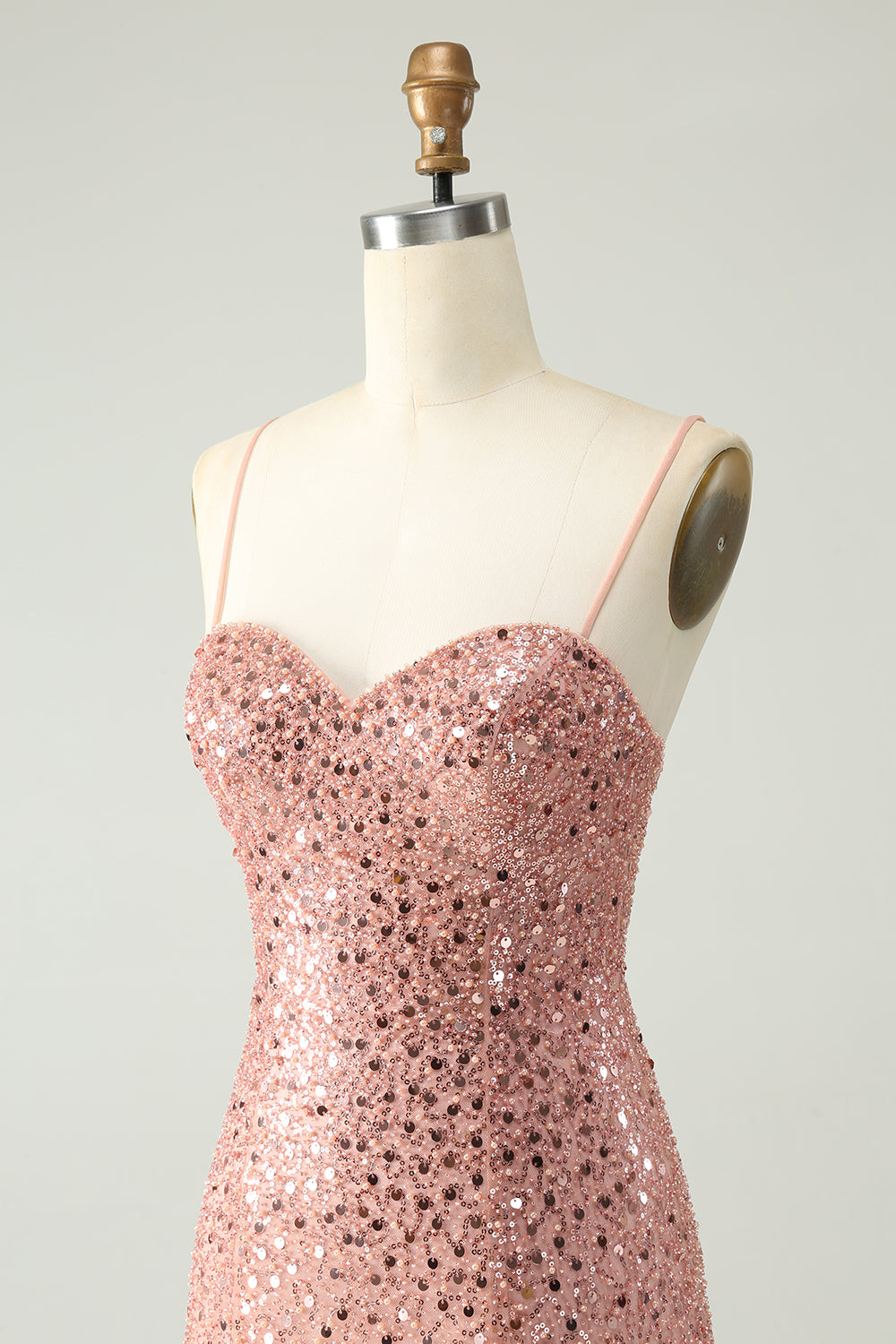 Sparkly Blush Spaghetti Straps Sequins A Line Short Homecoming Dress