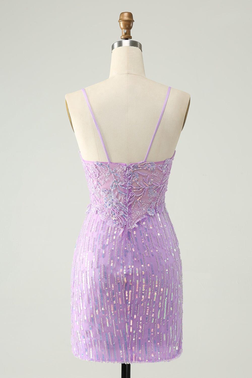 Sparkly Lilac Sequins Bodycon Mini Homecoming Dress with Slit