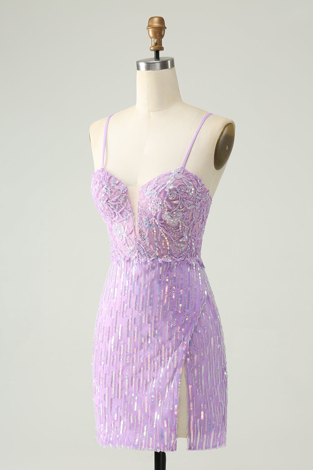 Sparkly Lilac Sequins Bodycon Mini Homecoming Dress with Slit