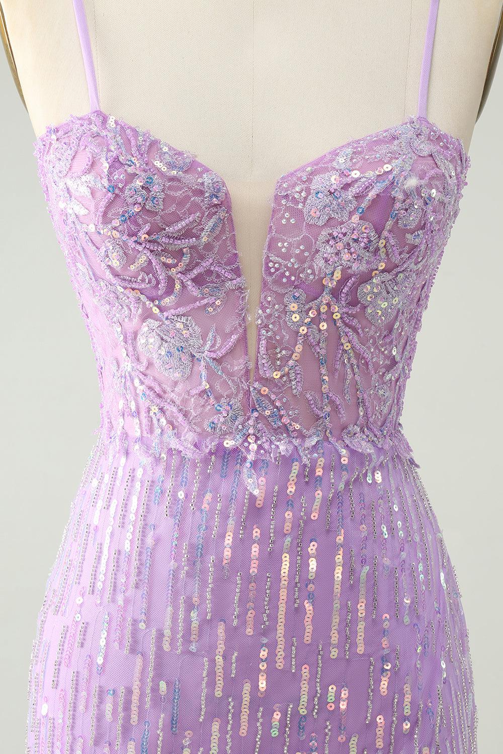 Sparkly Lilac Sequins Bodycon Mini Homecoming Dress with Slit