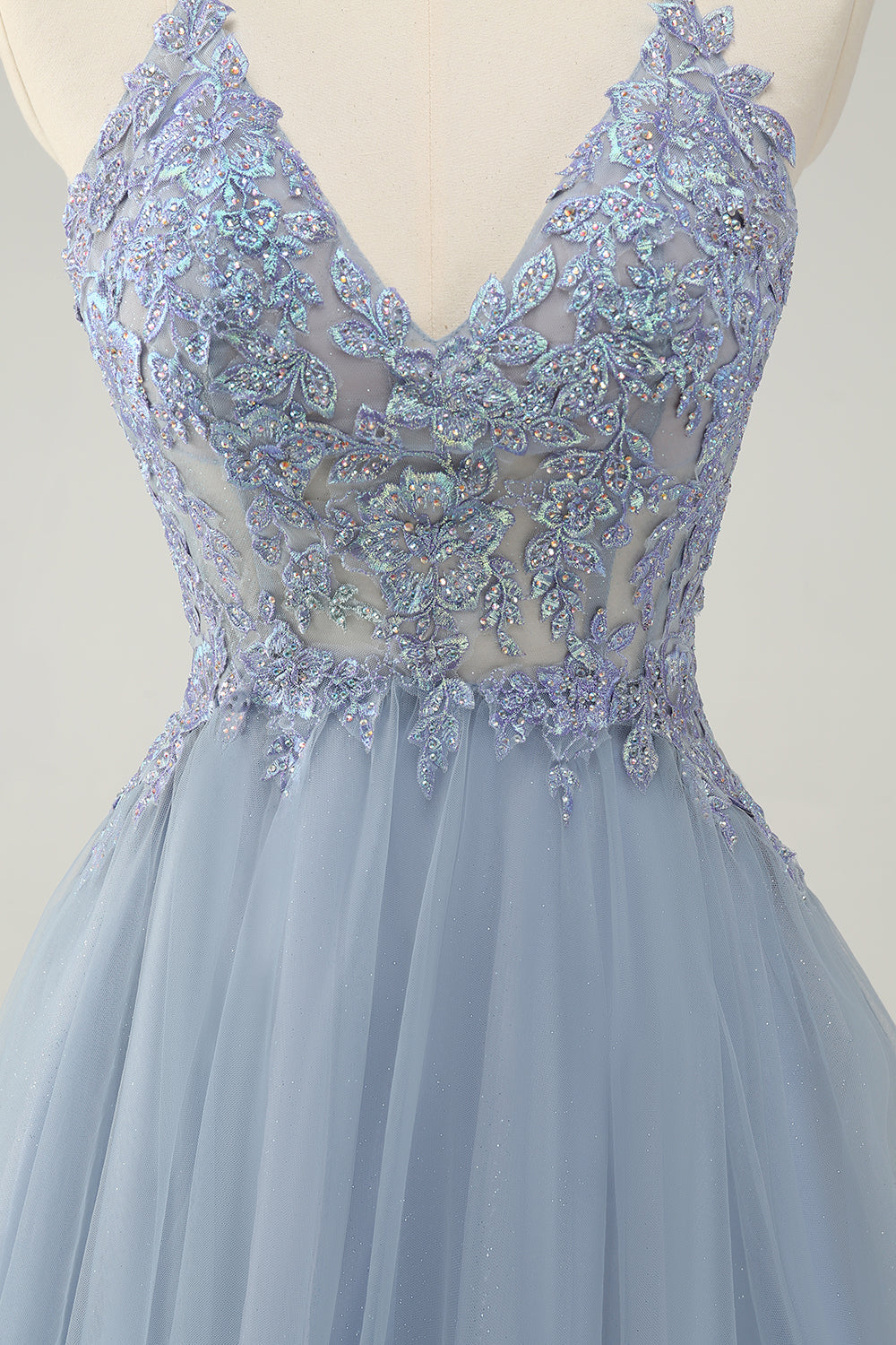 Sparkly Dusty Blue A Line Halter Homecoming Dress with Appliques