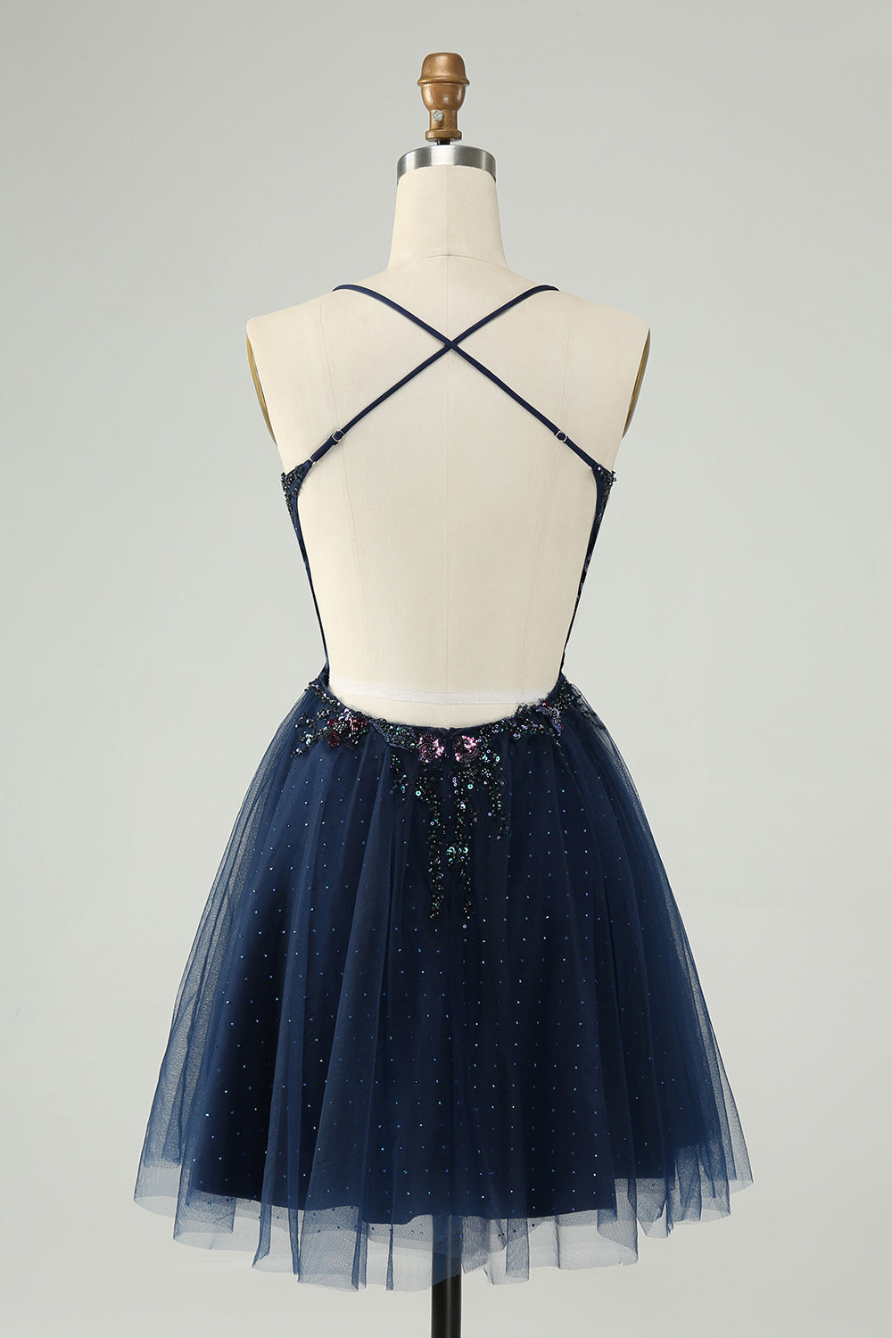 Glitter Navy A-Line Sequined Tulle Homecoming Dress