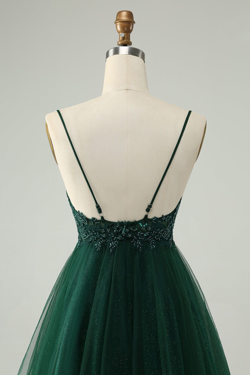 Glitter Dark Green A-Line Beaded Appliques Tulle Homecoming Dress