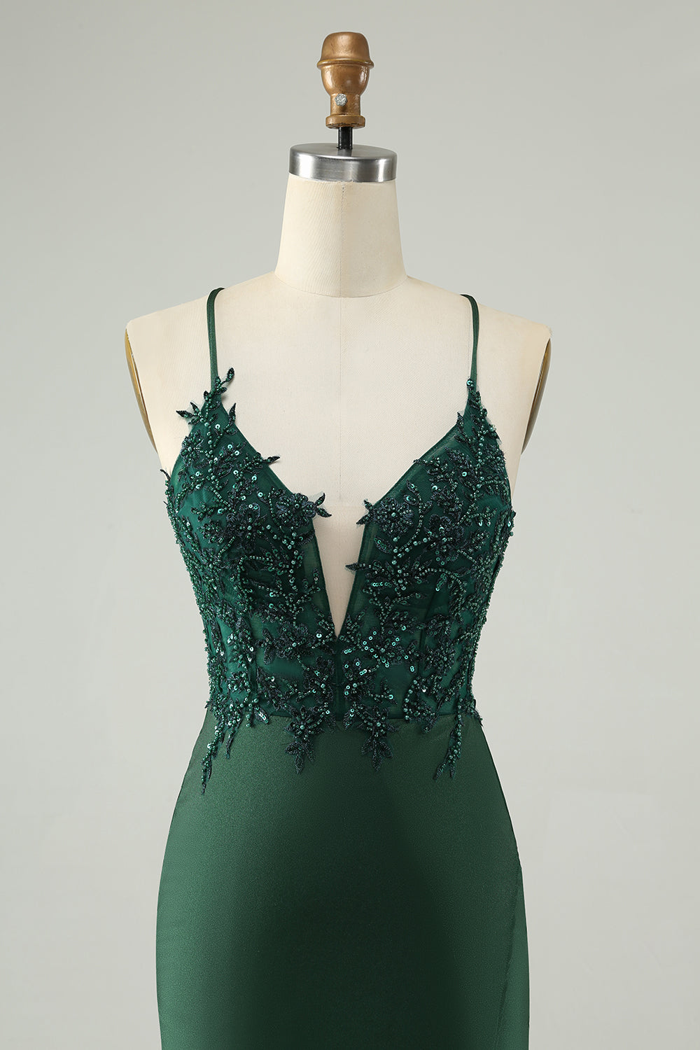 Glitter Dark Green Tight V Neck Beaded Homecoming Dress