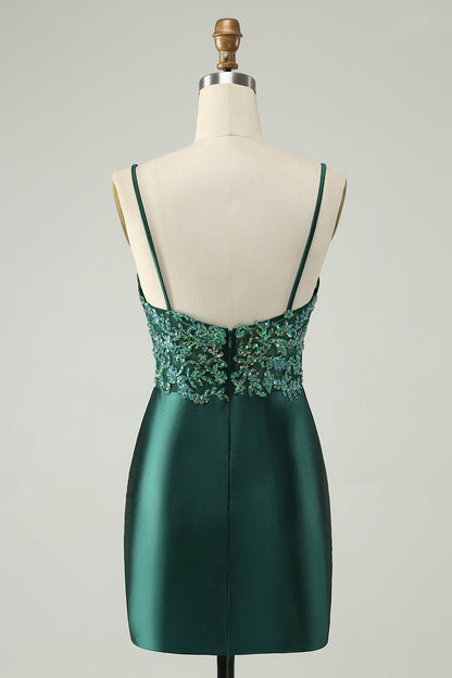 Sparkly Dark Green Tight V Neck Short Homecoming Dress with Sequins