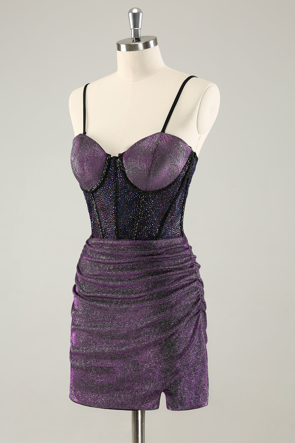 Dark Purple Spaghetti Straps Corset Glitter Short Homecoming Dresses