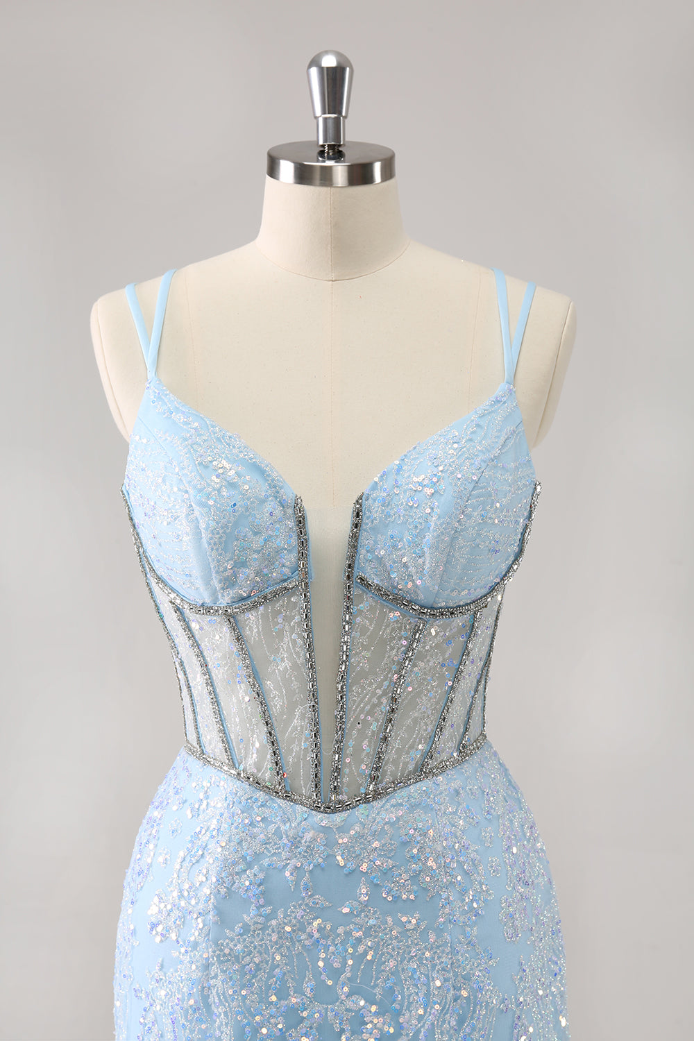 Sparkly Royal Blue Spaghetti Straps Corset Tight Homecoming Dress with Sequins