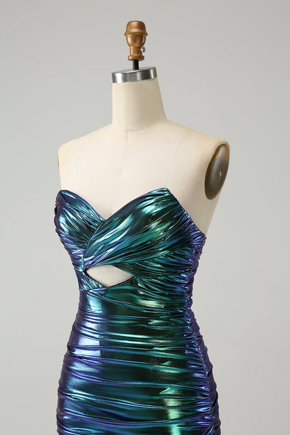 Sparkly Teal Blue Bodycon Sweetheart Ruched Short Homecoming Dress