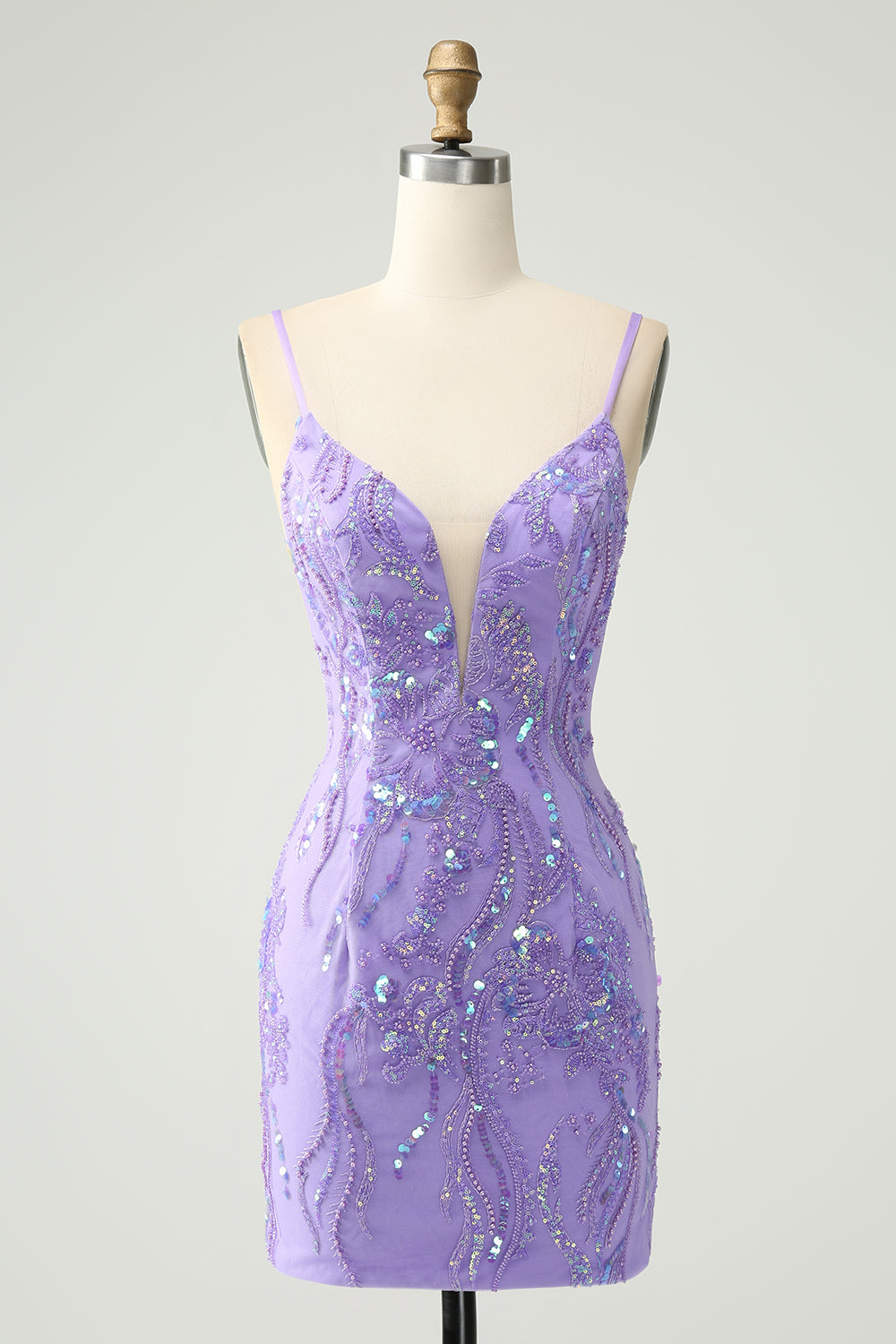 Sparkly Purple Spaghetti Straps Tight Short Homecoming Dress with Sequins