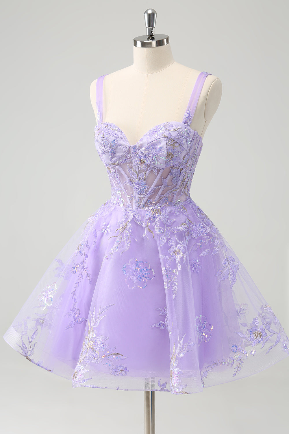 Lilac A-Line Corset Embroidered Homecoming Dress with Sequins