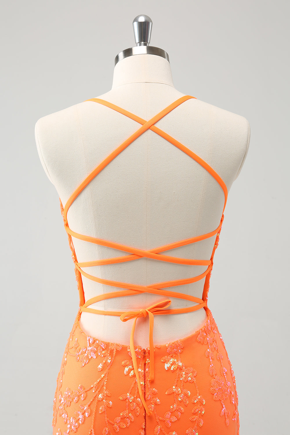 Sparkly Orange Lace-Up Back Tight Short Homecoming Dress with Sequins