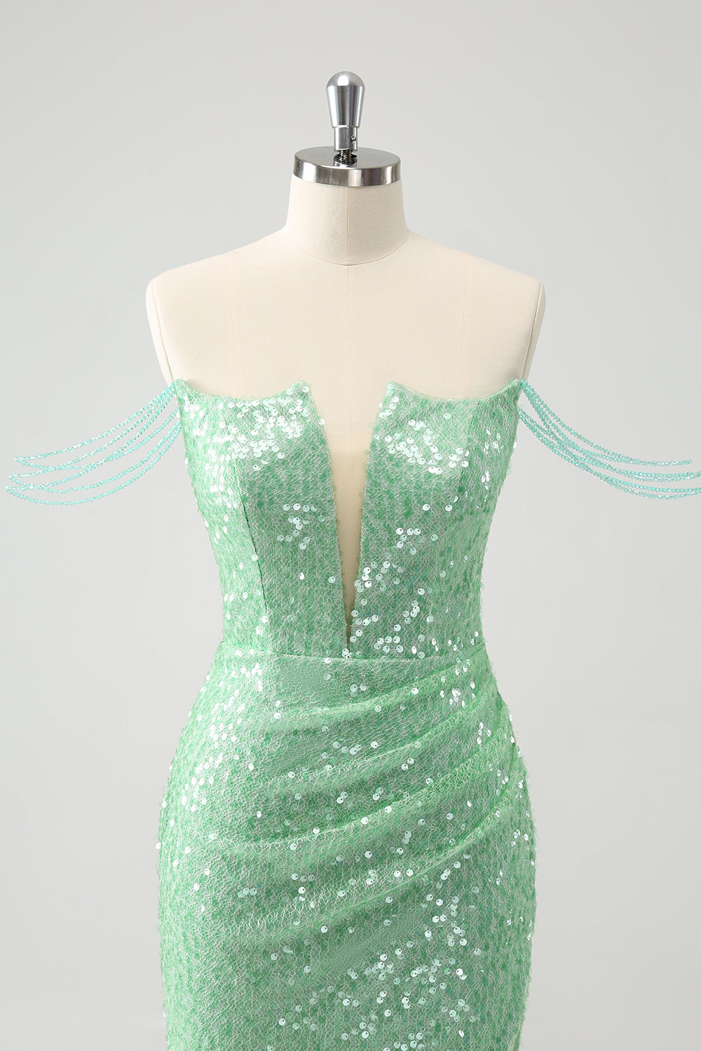 Sparkly Green Off the Shoulder Ruched Tight Homecoming Dress with Sequins