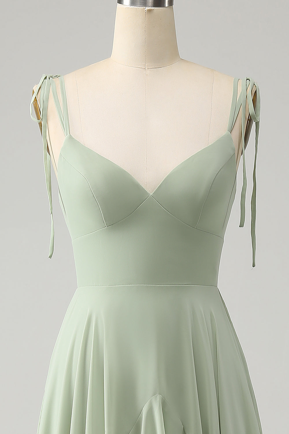 Matcha A-Line Spaghetti Straps Chiffon Bridesmaid Dress with Ruffles