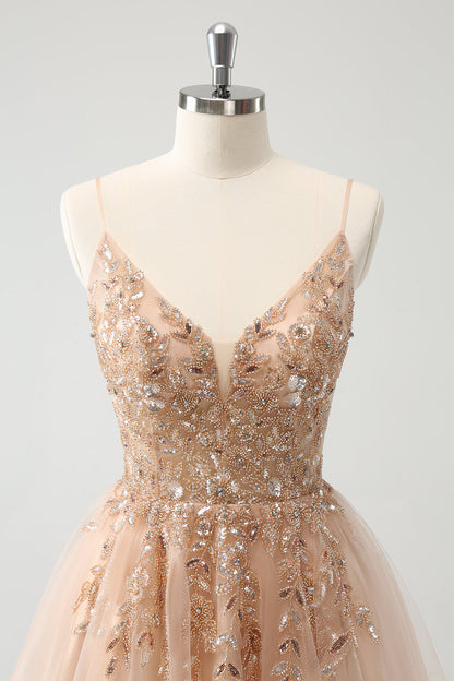 Blush A Line Spaghetti Straps Sequin Tulle Homecoming Dress