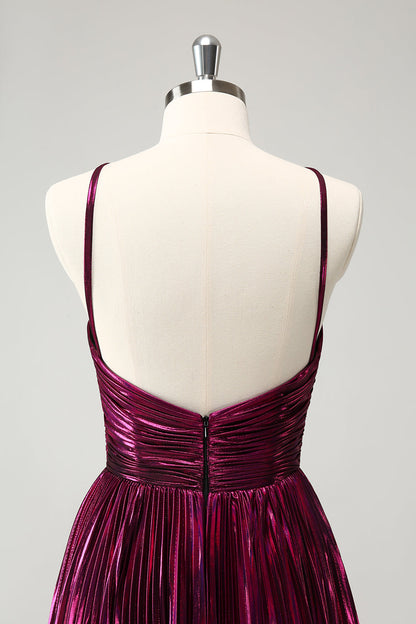 Purple A Line Halter Pleated Short Homecoming Dress With Hollow Out