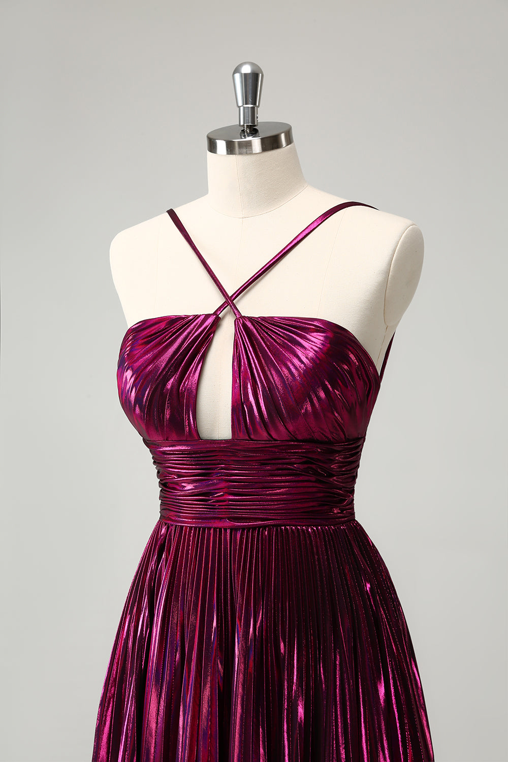 Purple A Line Halter Pleated Short Homecoming Dress With Hollow Out