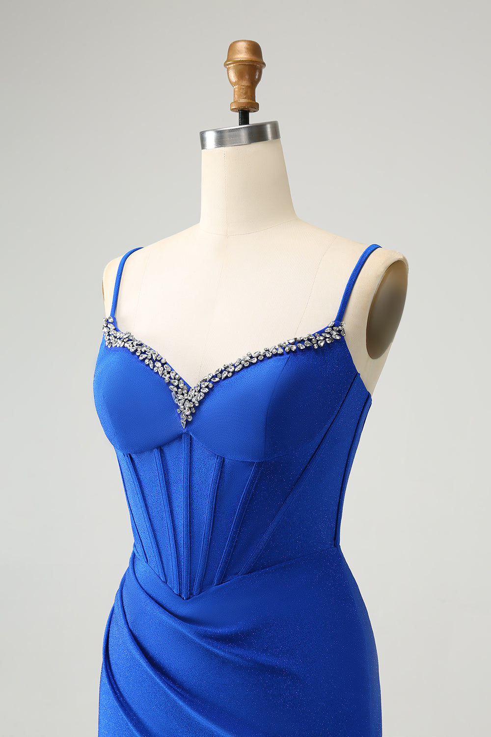 Sparkly Royal Blue Tight Corset Spaghetti Straps Homecoming Dress