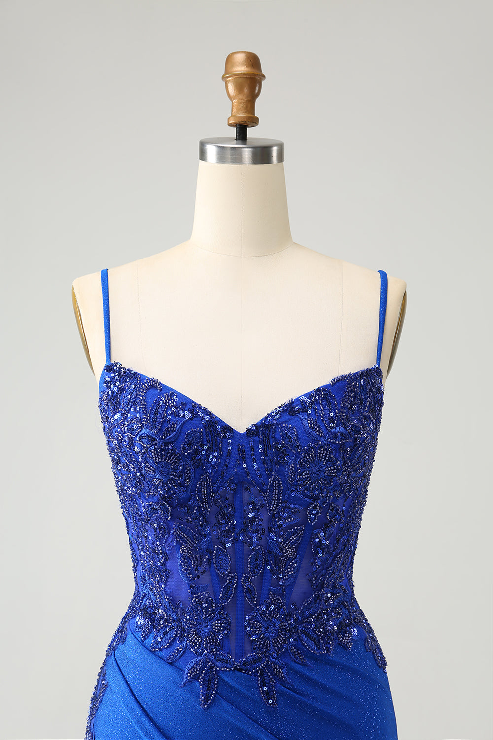 Sparkly Royal Blue Spaghetti Straps Tight Homecoming Dress with Beading