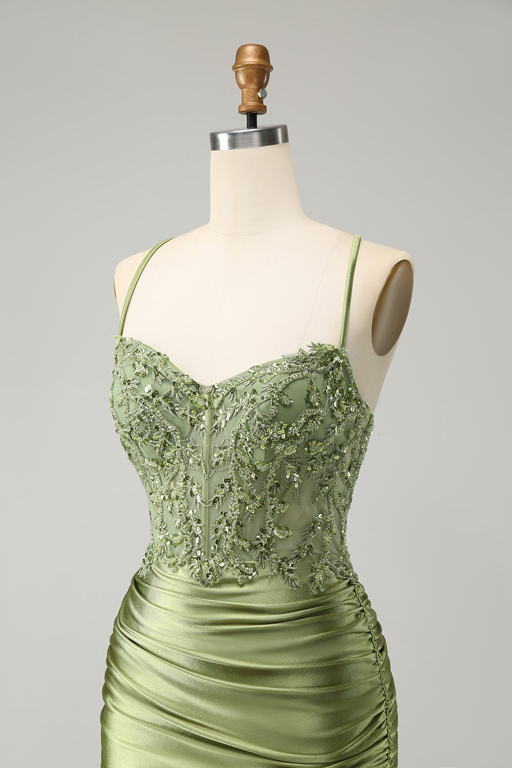 Sparkly Light Green Tight Spaghetti Straps Homecoming Dress with Appliques