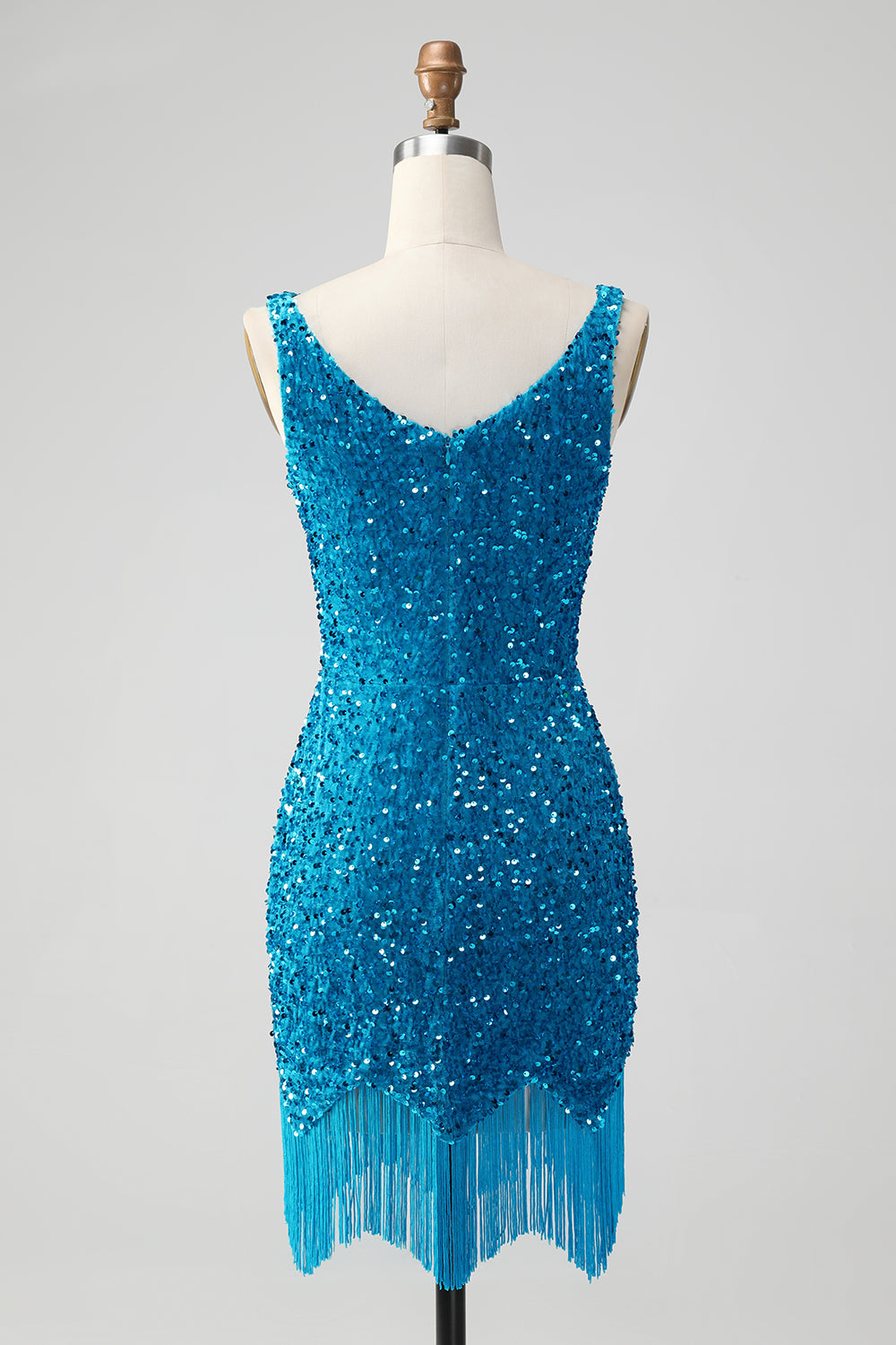 Sparkly Sage Bodycon V Neck Sequin Short Homecoming Dress with Tassel