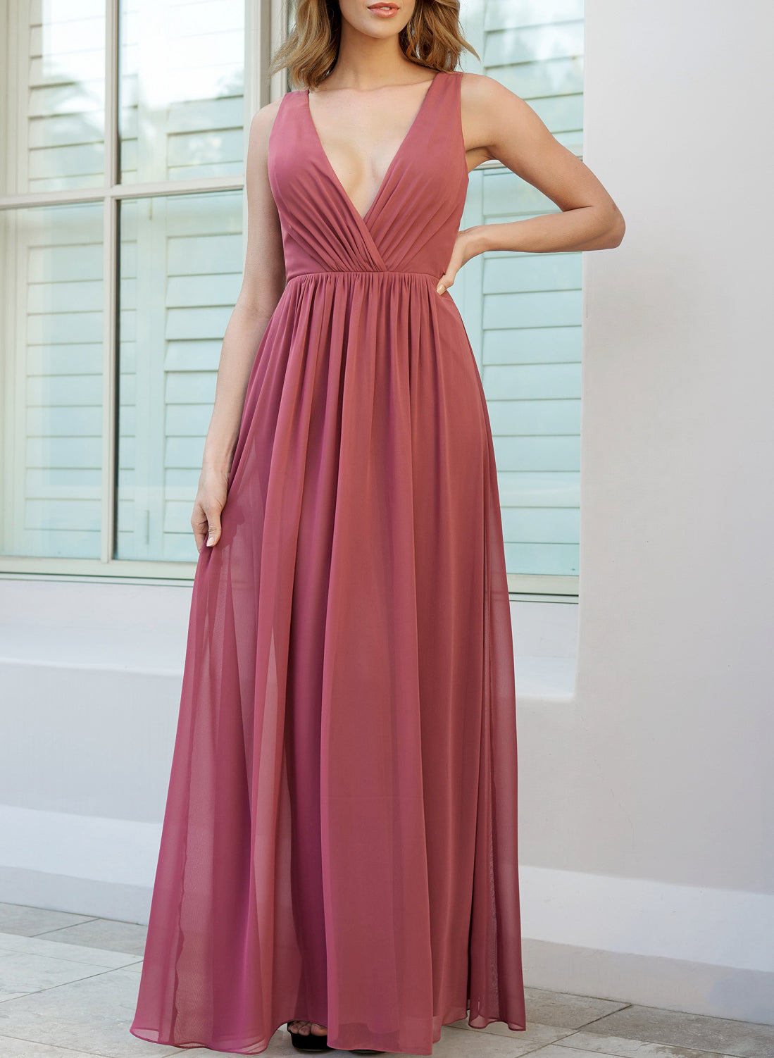 A-Line/Princess V-Neck Floor-length Long Bridesmaid Dresses