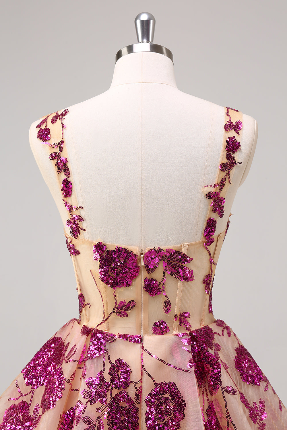 Sparkly Fuchsia A Line Corset Long Homecoming Dress with Sequins