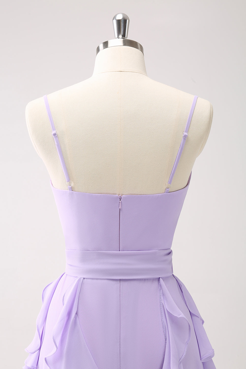 Lilac A-Line Chiffon Ruffled Bridesmaid Dress with Slit