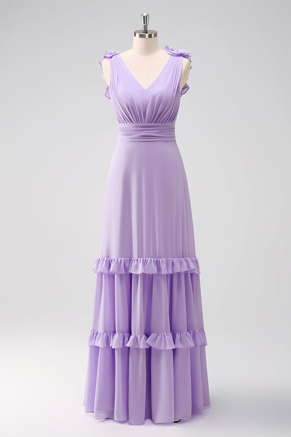 Lilac Chiffon A-Line Ruched Bridesmaid Dress with Ruffles