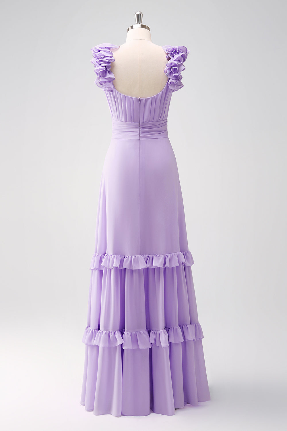 Lilac Chiffon A-Line Ruched Bridesmaid Dress with Ruffles