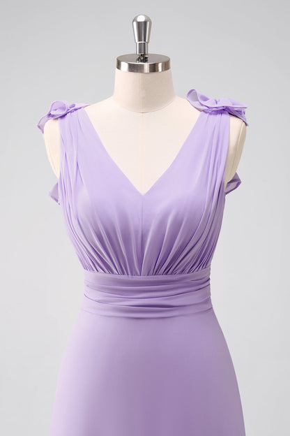 Lilac Chiffon A-Line Ruched Bridesmaid Dress with Ruffles