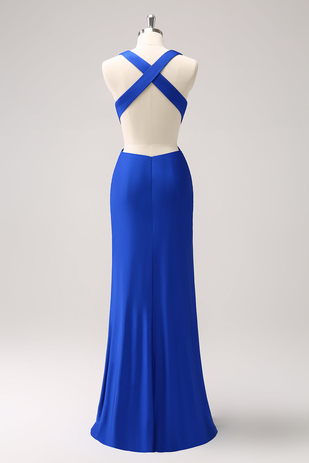 Royal Blue Mermaid Cut Out Ruched Long Bridesmaid Dress