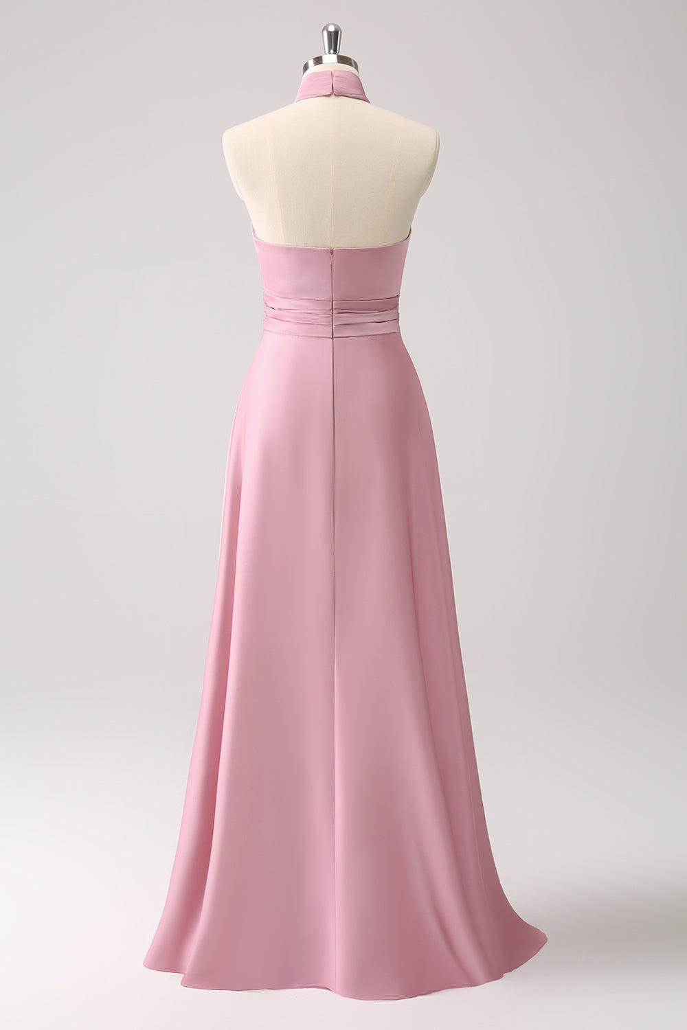 Pink Keyhole A-Line Satin Bridesmaid Dress with Slit