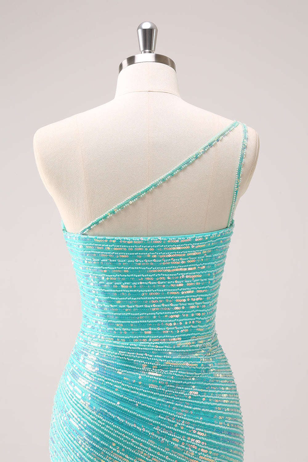 Sparkly Mint One Shoulder Tight Short Homecoming Dress with Sequins