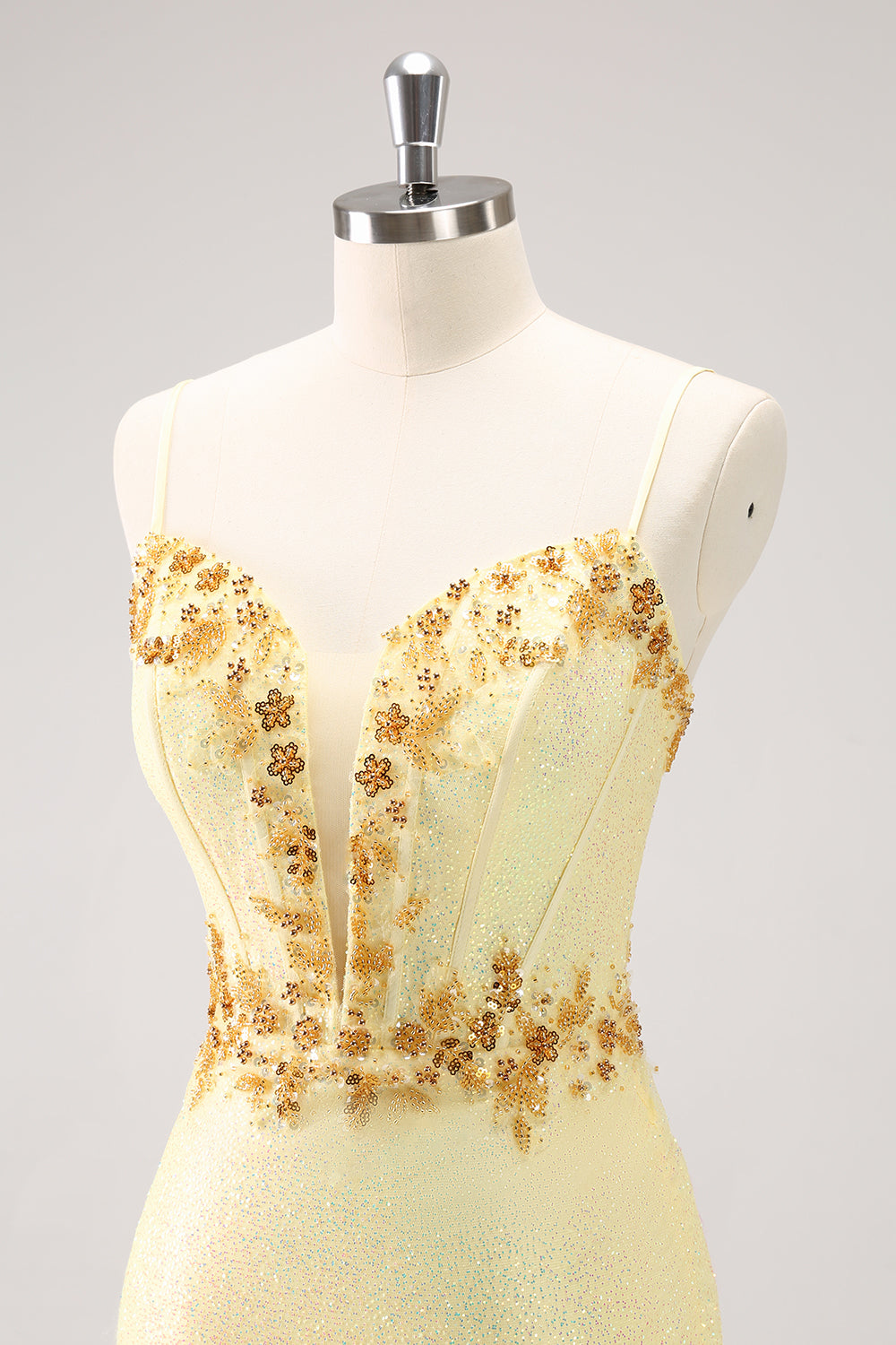 Sparkly Yellow Spaghetti Straps Tight Homecoming Dress with Sequins