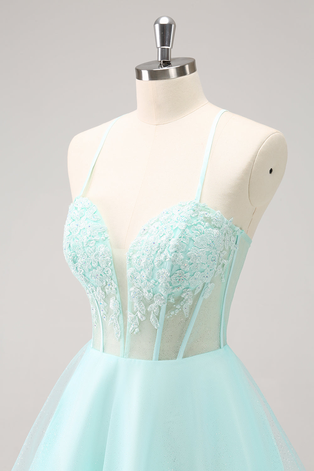 Green A Line Spaghetti Straps Corset Short Homecoming Dress