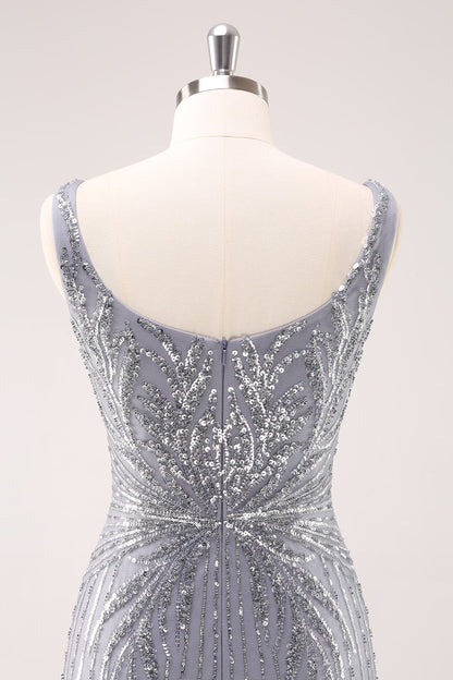 Sparkly Grey Square Neck Short Tight Homecoming Dress with Sequins