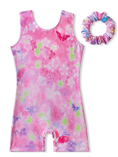 Kids' Dancewear Gymnastics Printing Splicing Round Sleeveless Girls' Performance Polyester