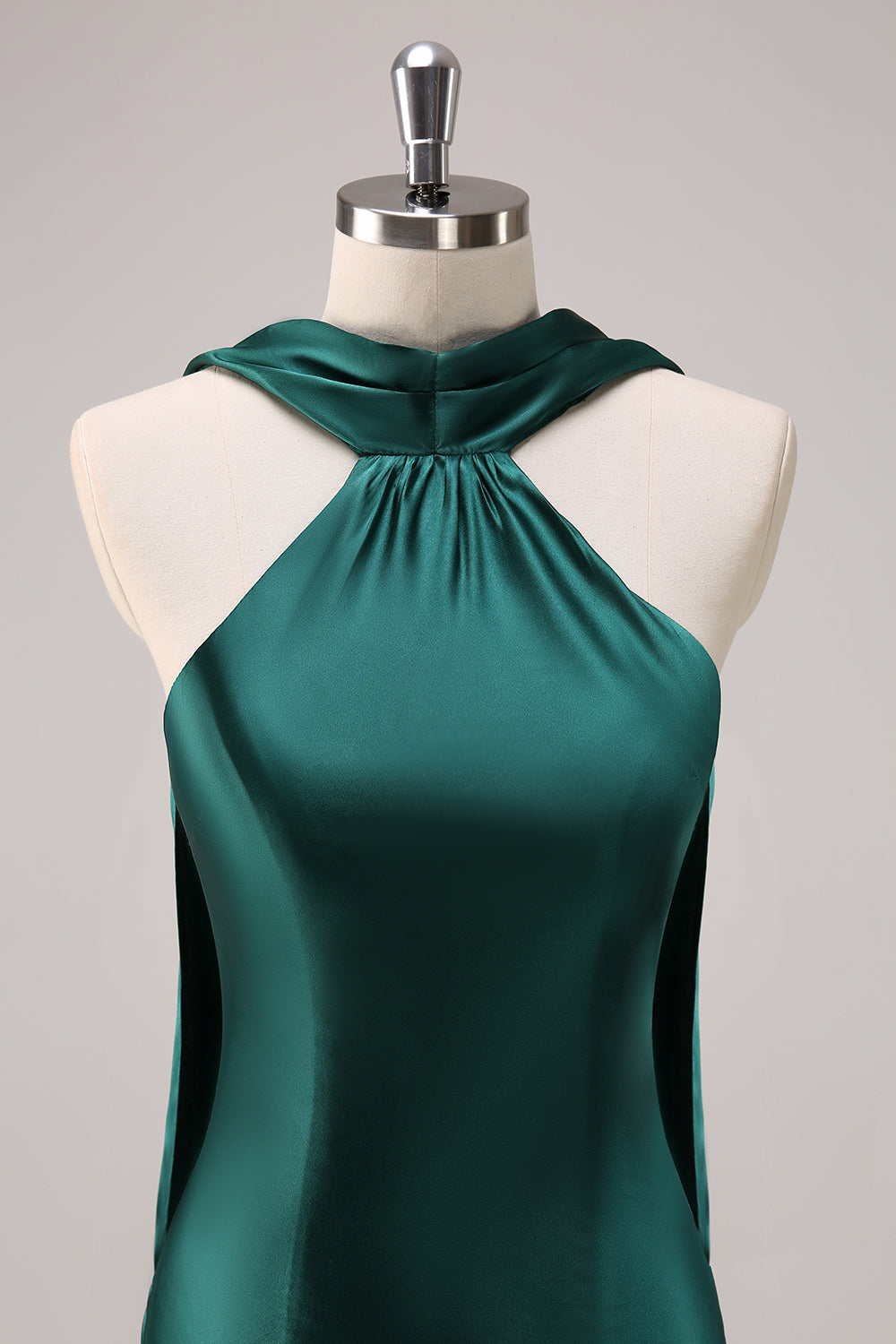 Dark Green Halter Satin Mermaid Bridesmaid Dress with Streamer